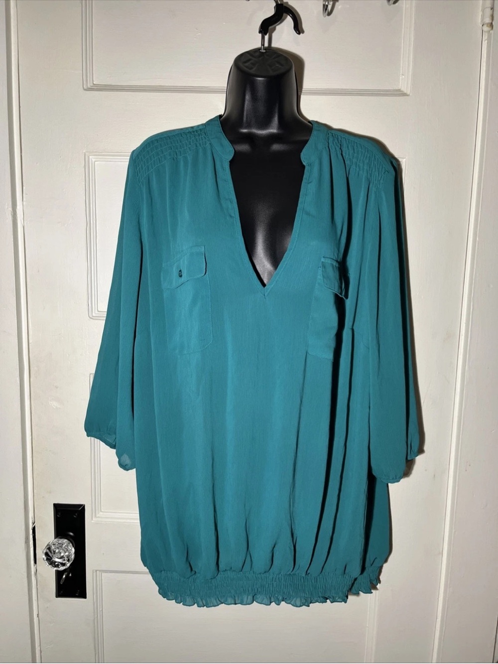 Women’s Blouse Size 22/24 Lane Bryant Green 3/4 Sleeve Sheer Top